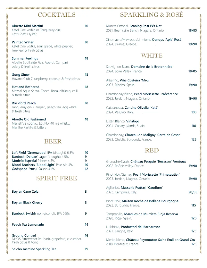 Menu_Aloette Restaurant_Toronto_image_old_1