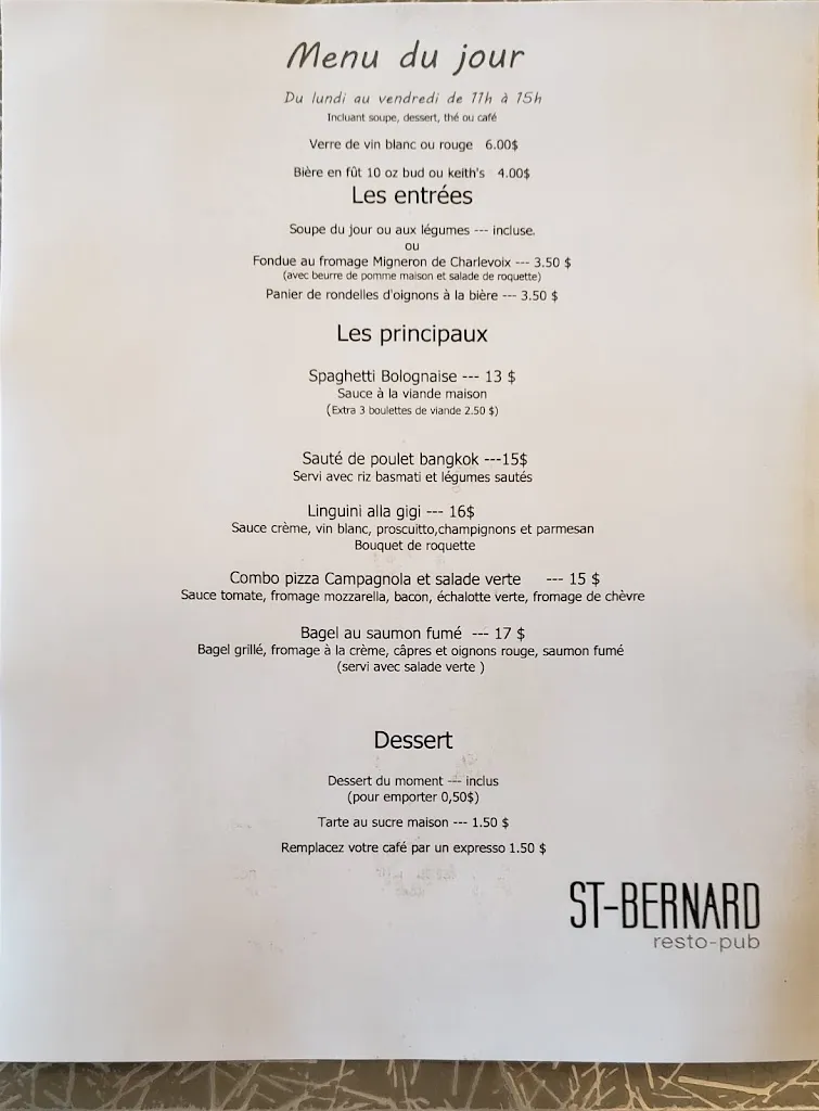 Menu_Pub St-Bernard_Beaupré_image_old_2