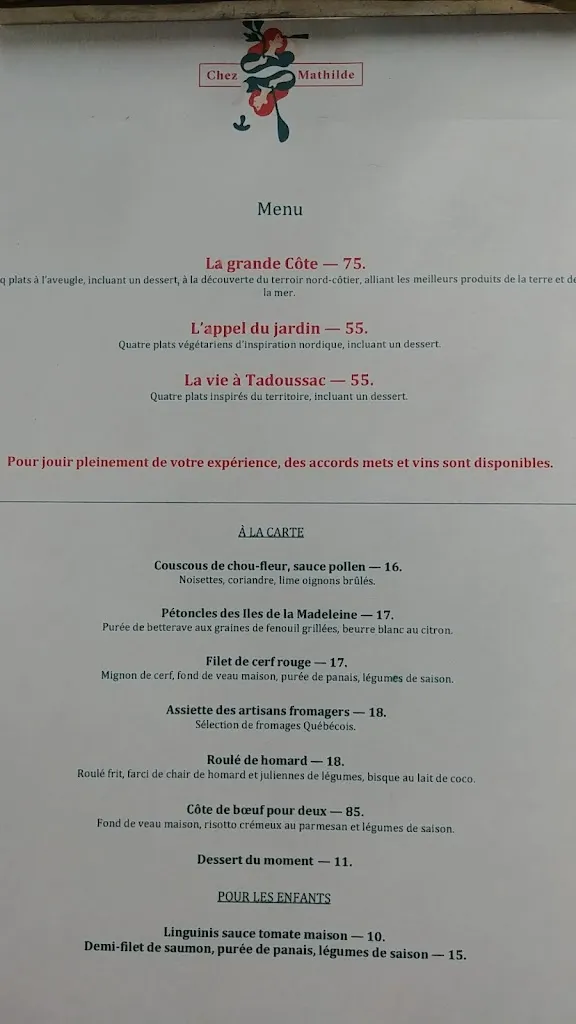 Menu_Chez Mathilde_Côte-Nord_image_old_1