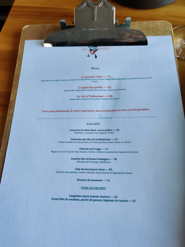 Menu_Chez Mathilde_Côte-Nord_image_old_2