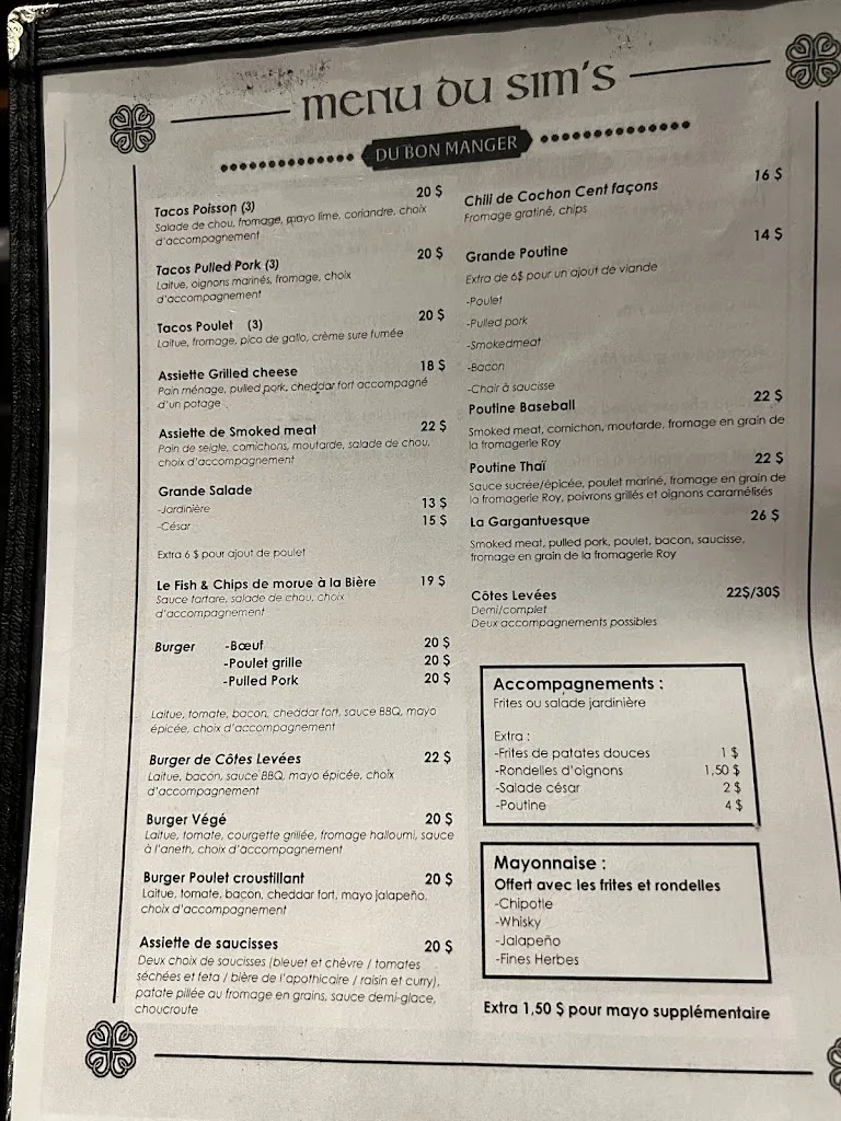 Menu_Sim's Irish Pub_Joliette_image_old_1