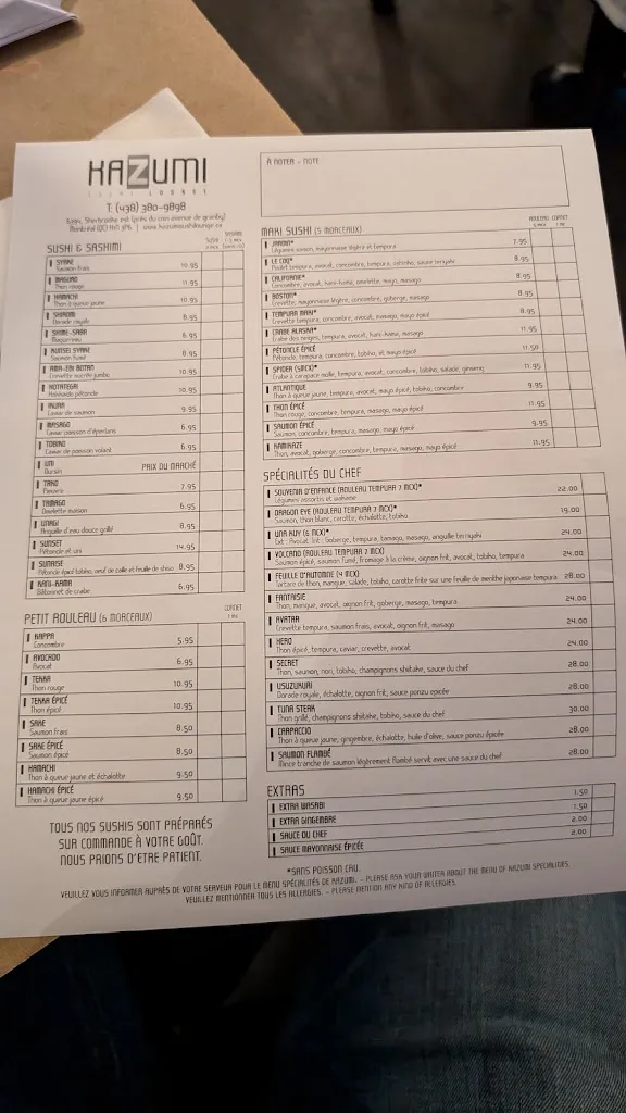 Menu_Kazumi Sushi Lounge_Montréal-Est_image_old_1