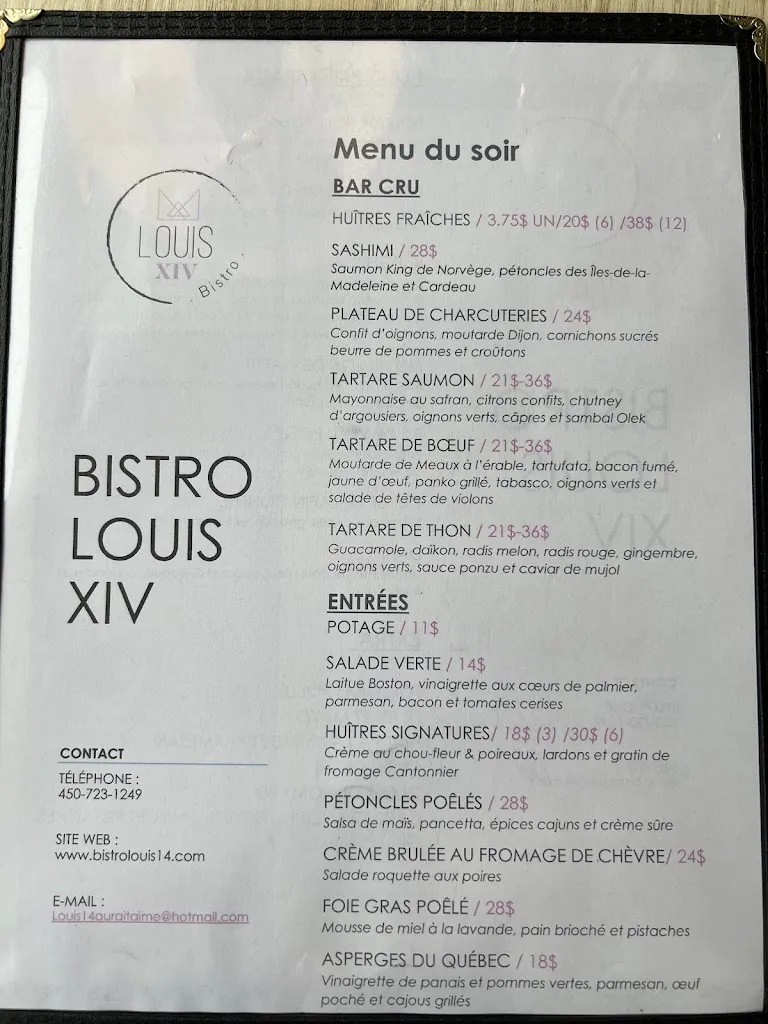 Menu_Bistro Louis XIV_Saint-Bruno-de-Montarville_image_old_1