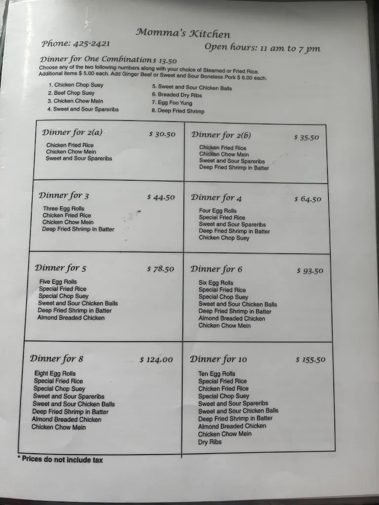 Menu_Momma's Kitchen_La Ronge_image_old_1