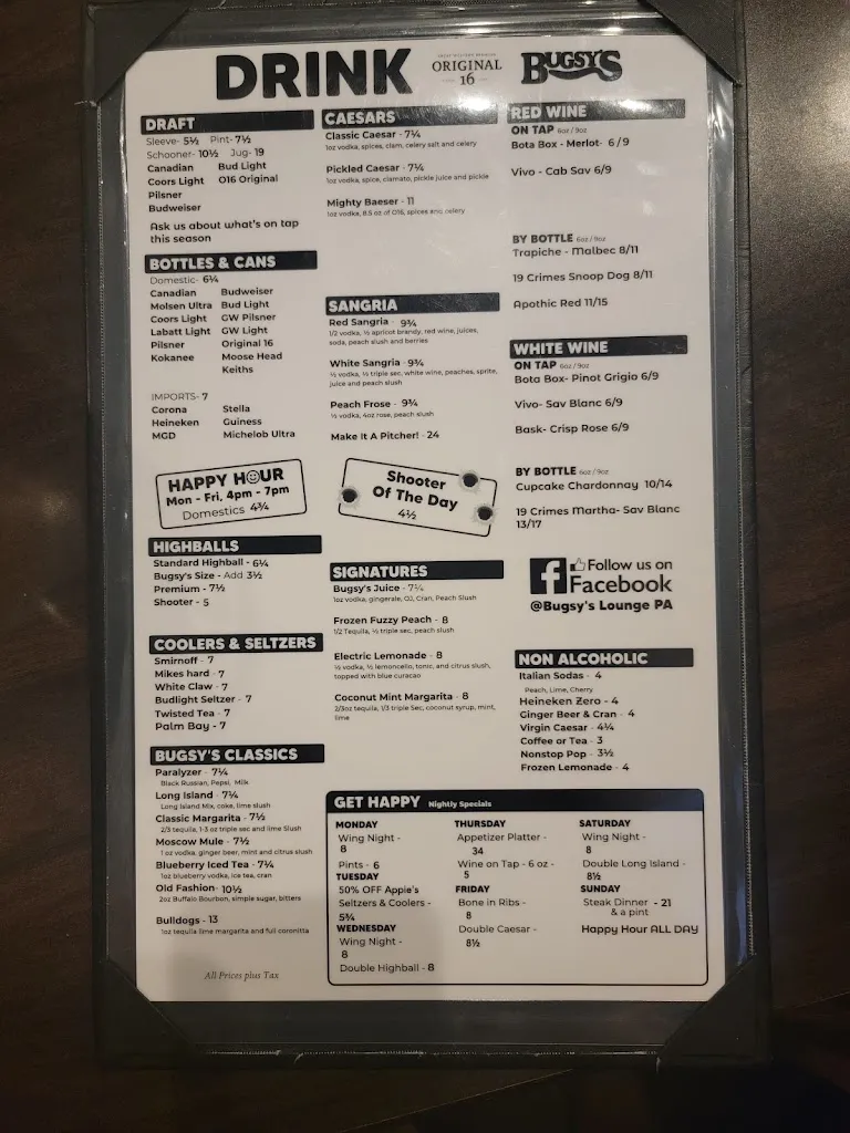 Menu_Bugsy's Bar & Grill_Prince Albert_image_old_2