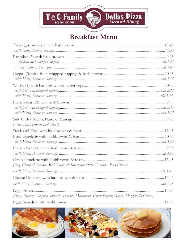 Menu_T & C Family Restaurant, Dallas Pizza_Weyburn_image_old_1