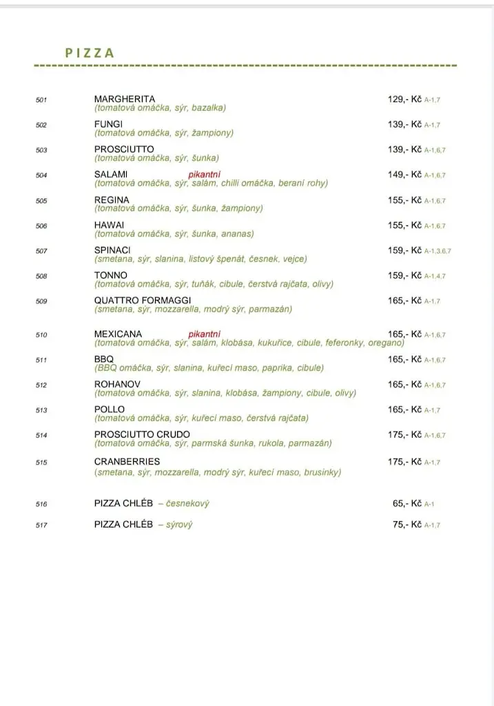 Menu_Pizza Restaurant Rohanov_Vacov_immagine_4