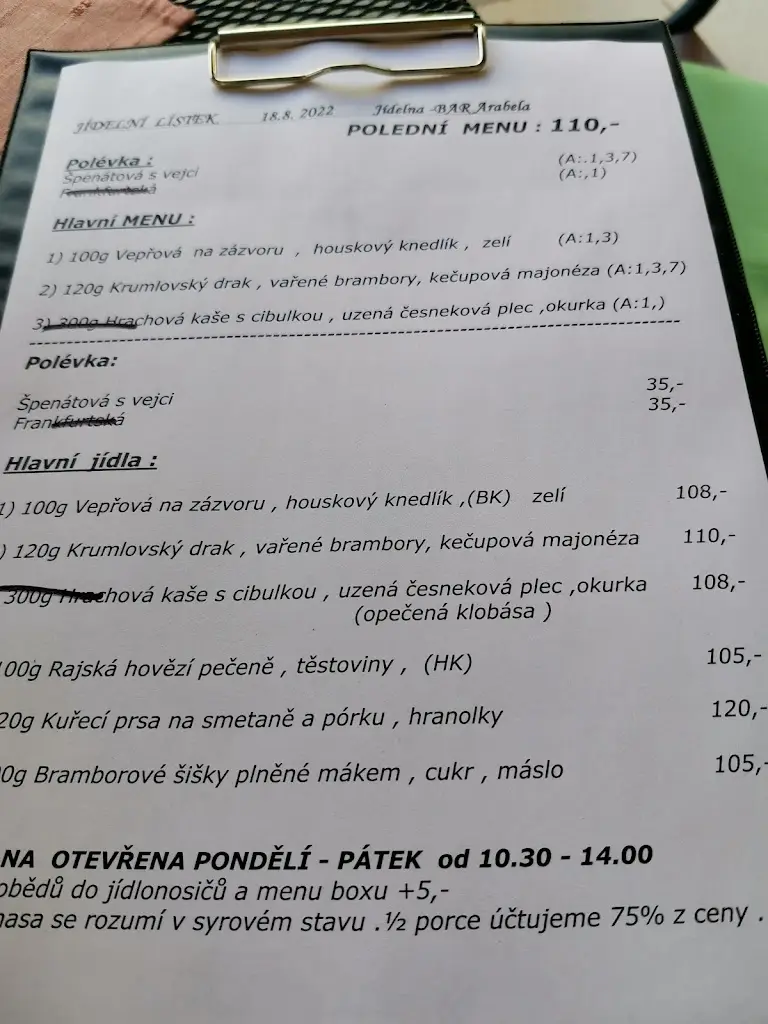 Menu_Arabela Pivovarský dvůr_Veselí nad Lužnicí_image_2