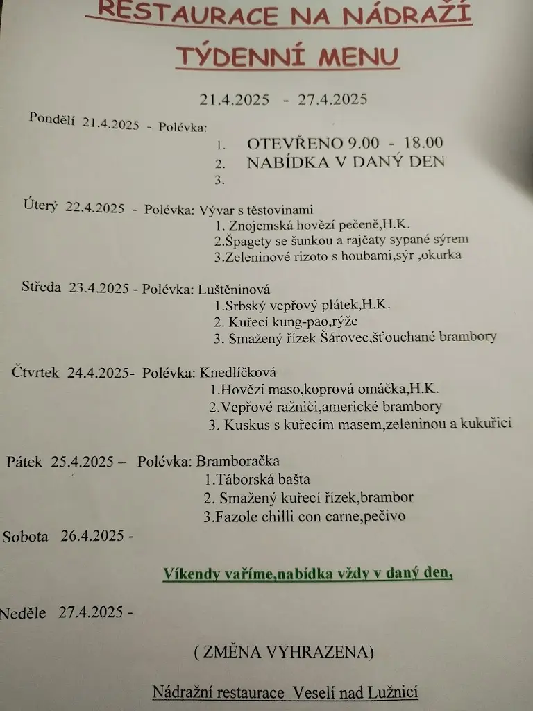 Menu_Train station restaurant Veselí nad Lužnicí_Veselí nad Lužnicí_image_1