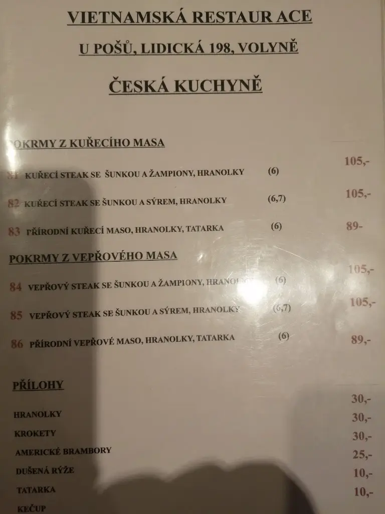 Menu_Restaurace Ubytování 