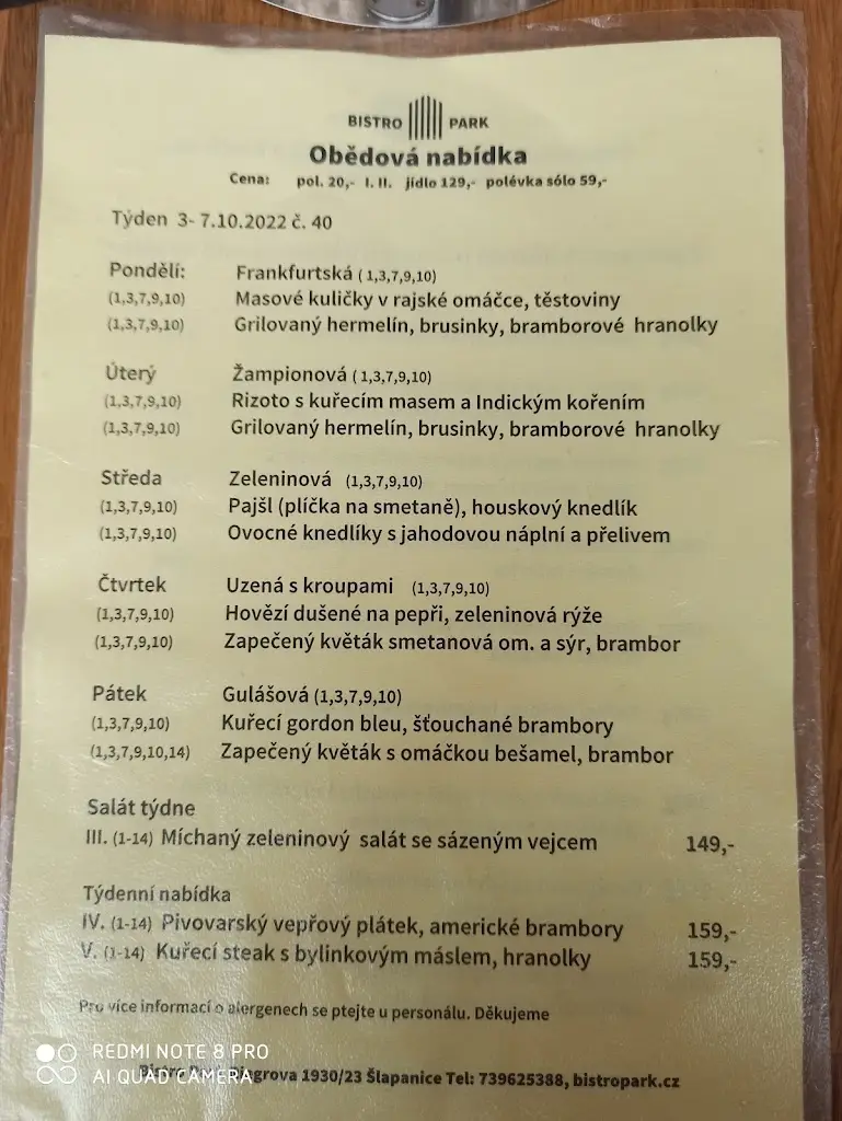 Menu_Bistro Park Šlapanice_Blažovice_image_2