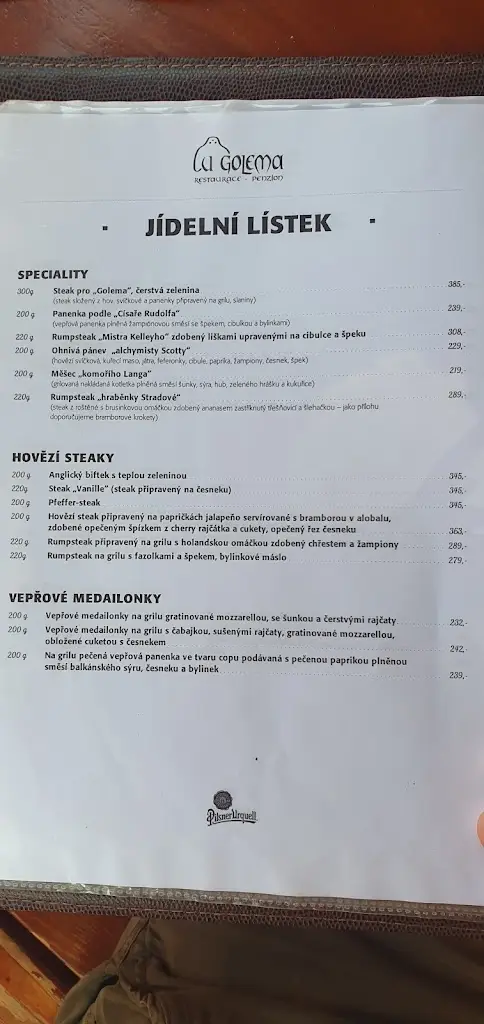 Menu_Restaurace - penzion U Golema_Blansko_immagine_3