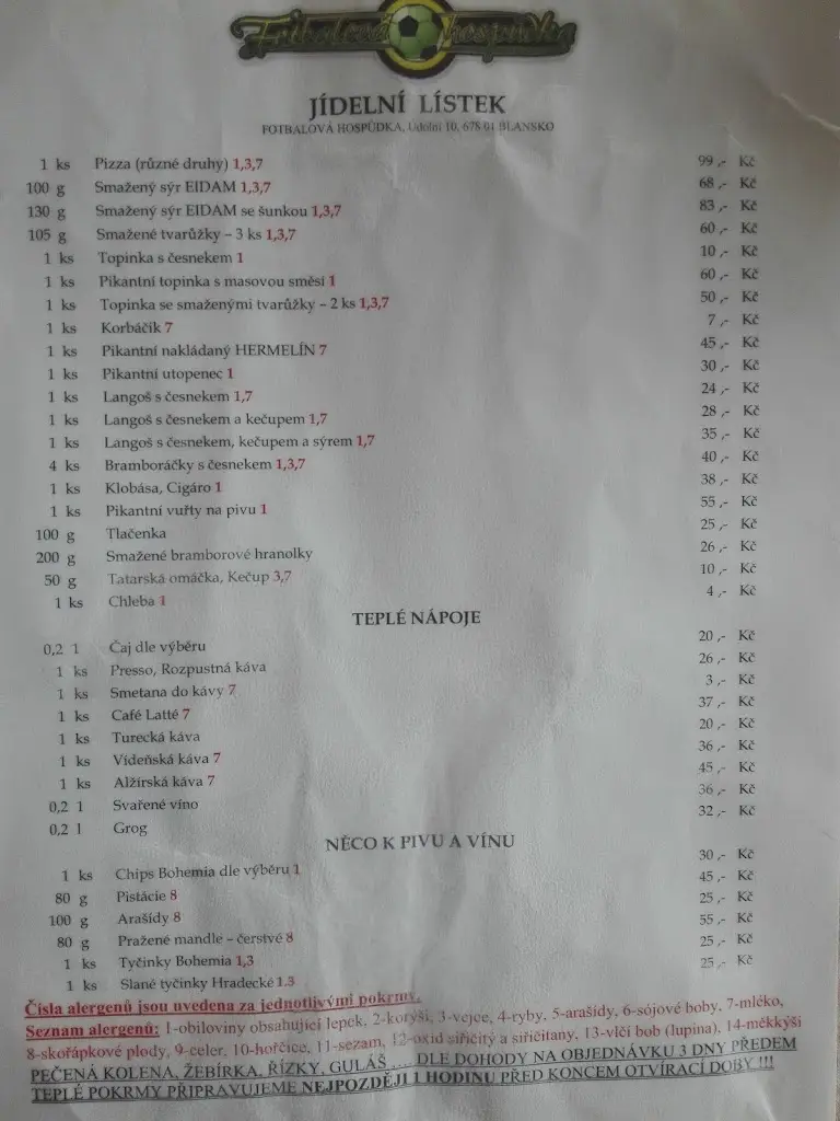 Menu_Fotbalová hospůdka_Blansko_image_1