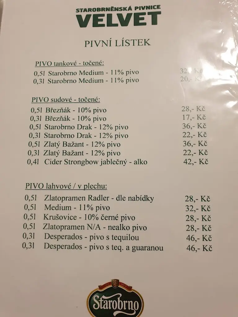Menu_Starobrněnská pivnice VELVET_Blansko_image_1