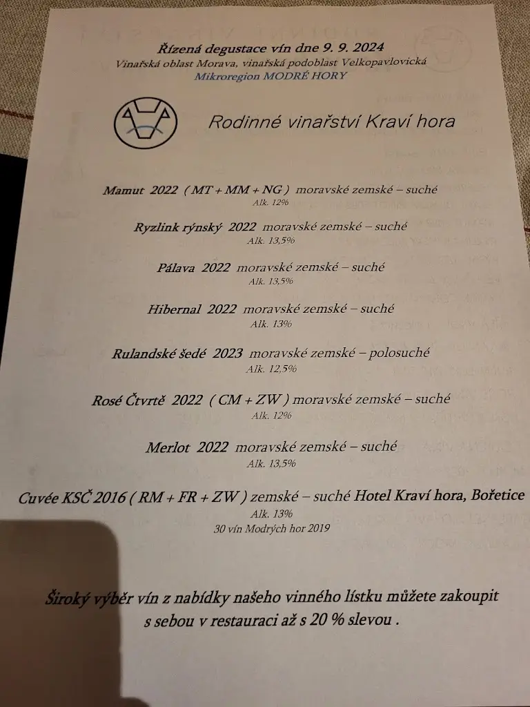 Menu_Hotel Kraví Hora_Bořetice_immagine_2