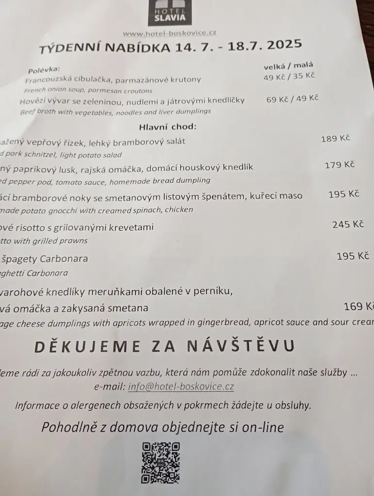 Menu_Hotel Slavia - ubytování a restaurace Boskovice_Boskovice_image_1
