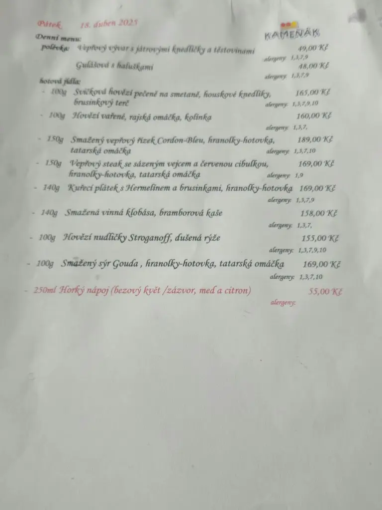 Menu_Restaurace Kameňák_Bechyně_image_1