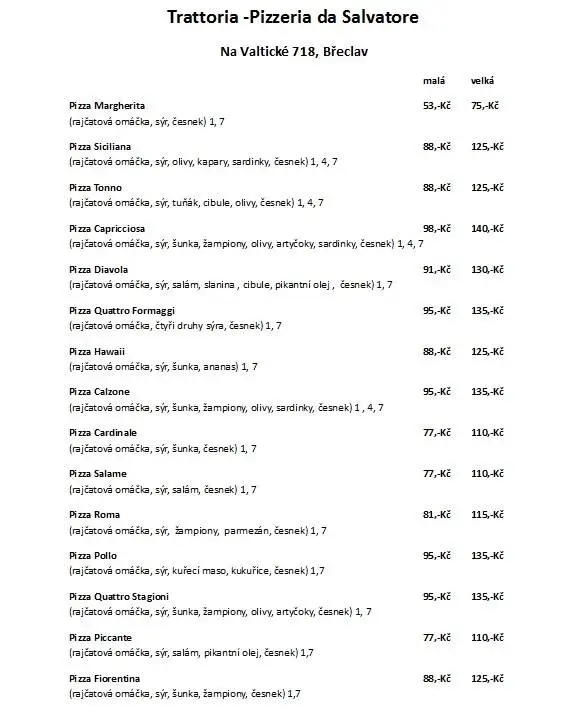 Menu_Trattoria pizzeria da salvatore_Břeclav_image_1