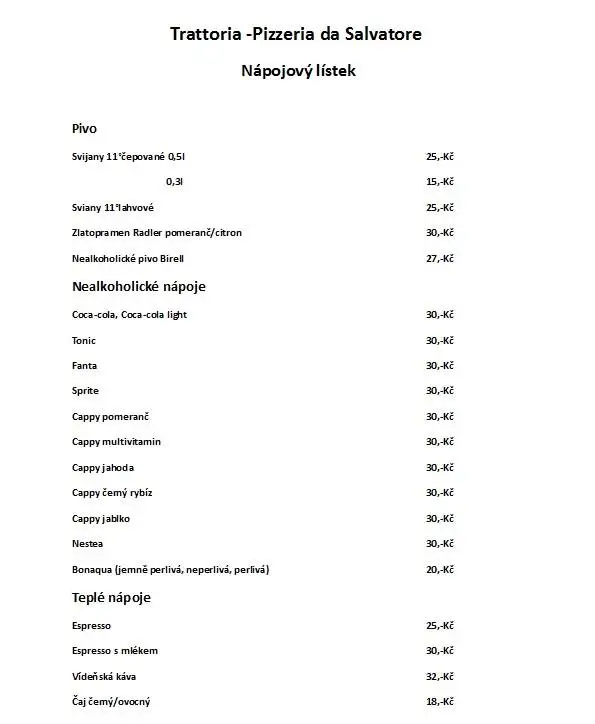 Menu_Trattoria pizzeria da salvatore_Břeclav_image_2