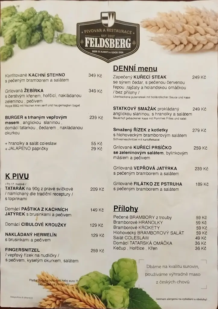 Menu_Pivovar a restaurace FELDSBERG_Břeclav_immagine_3