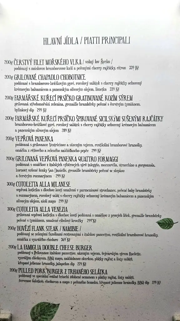 Menu_La Famiglia Brno_Brno_immagine_2