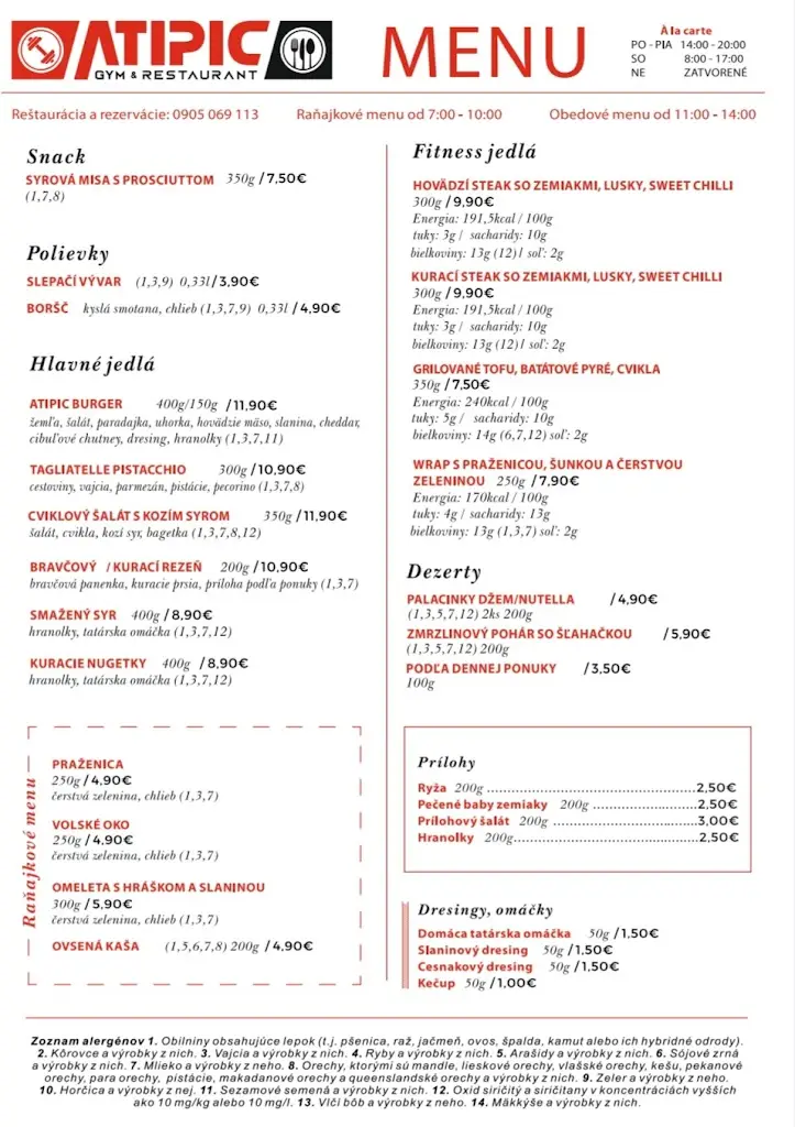 Menu_ATIPIC GYM & RESTAURANT_Hlohovec_image_1