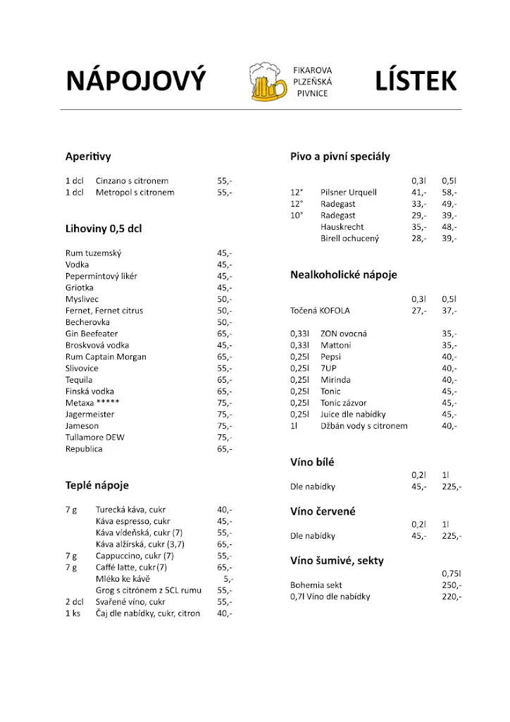 Menu_Fikarova plzeňská pivnice_Kuřim_image_1