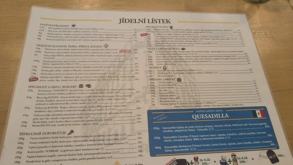 Menu_RESTAURANT&PUB PADOWETZ Pilsner Urquell_Město Brno_image_2