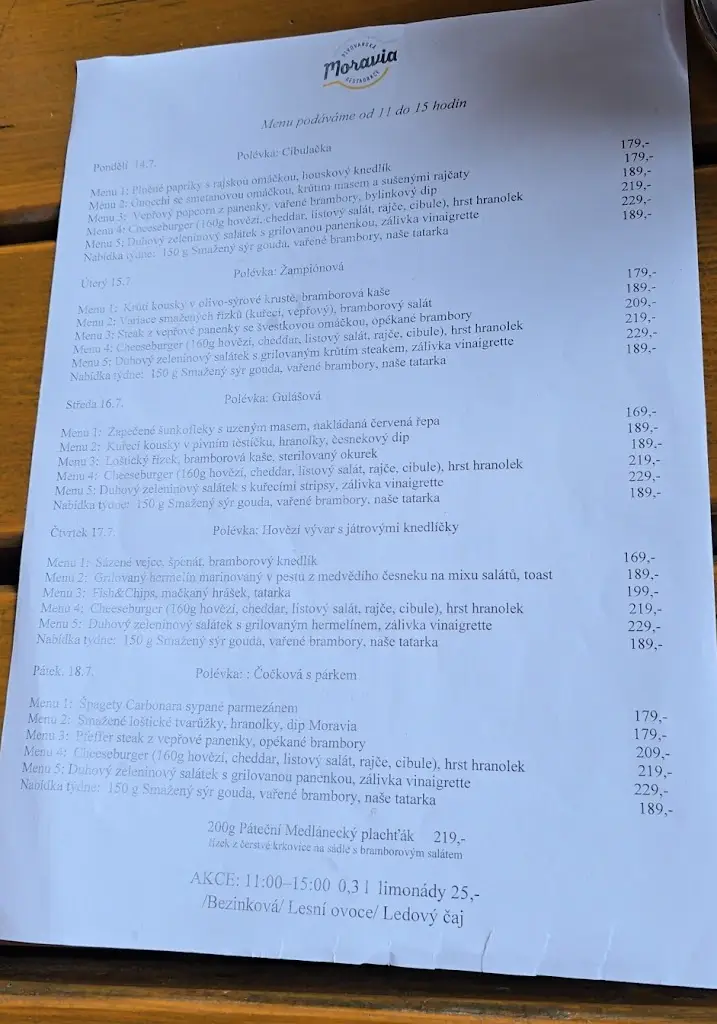 Menu_Pivovarská restaurace Moravia_Mokrá Hora_immagine_1
