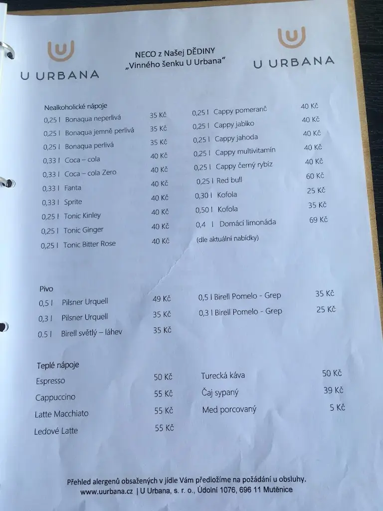 Menu_Vinný šenk/restaurace u Urbana_Mutěnice_image_2
