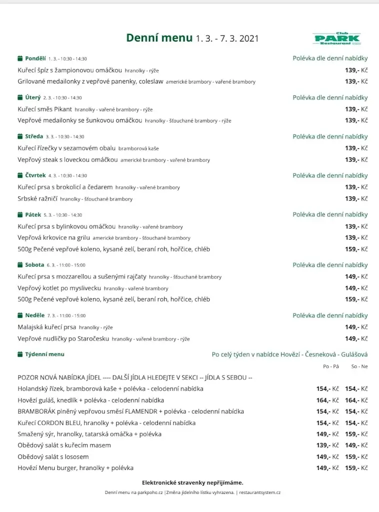 Menu_Restaurant Park_Pohořelice_immagine_3