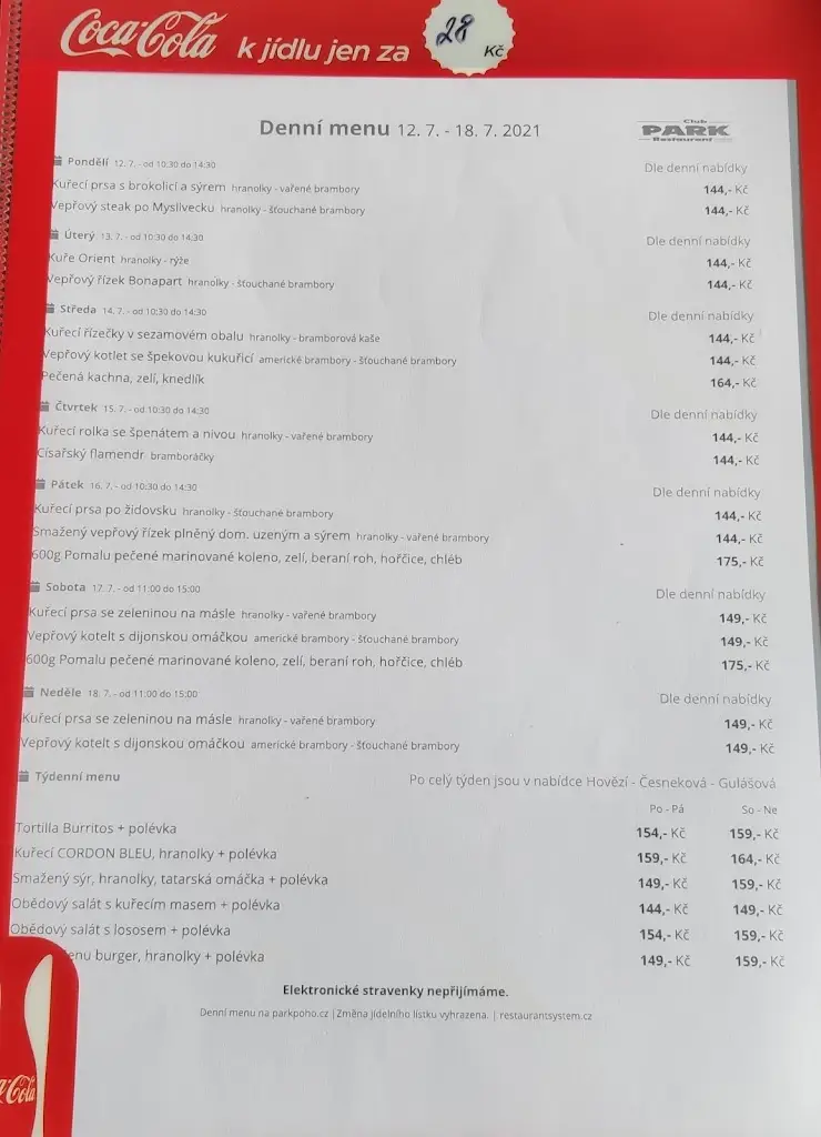 Menu_Restaurant Park_Pohořelice_immagine_4