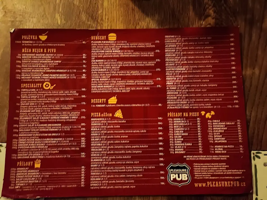Menu_Pleasure Pub_Pohořelice_immagine_2