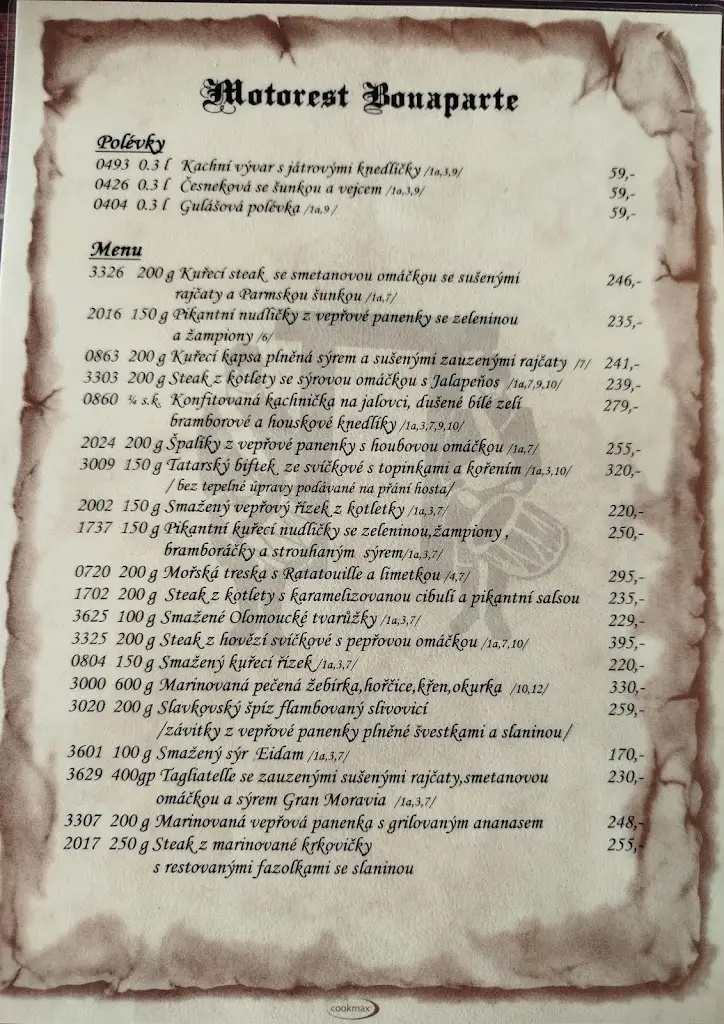 Menu_Motorest Bonaparte_Rousínov_image_1