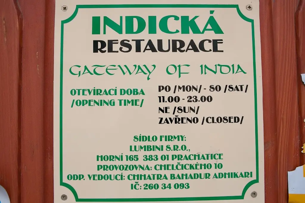 Menu_Gateway of India_České Budějovice_image_2
