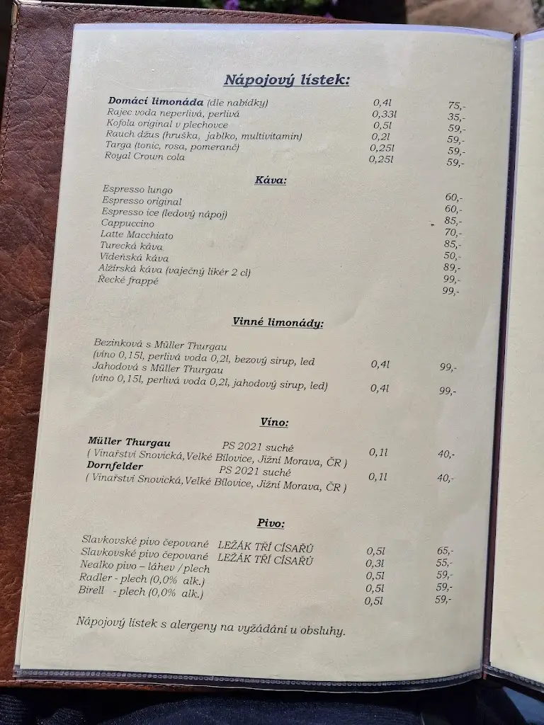 Menu_Zámecká restaurace Austerlitz_Slavkov u Brna_immagine_2