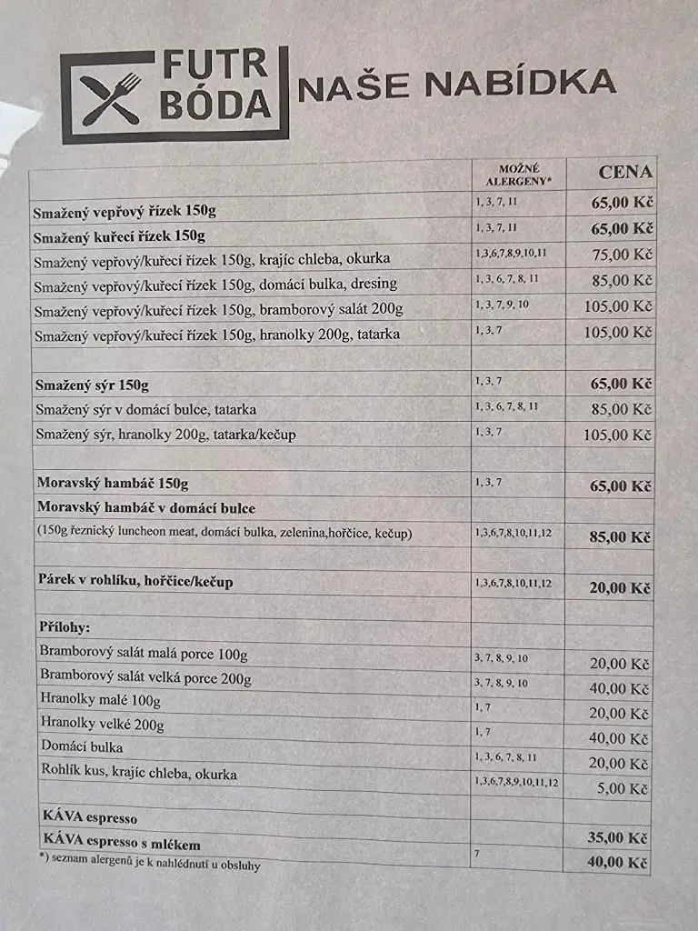 Menu_FUTR BÓDA_Slavkov u Brna_immagine_1