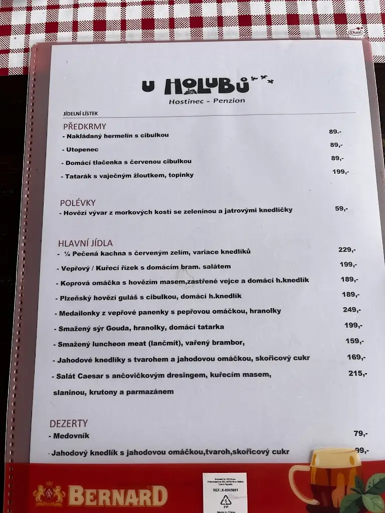 Menu_U Holubů - penzion, hostinec_Týnec_image_1
