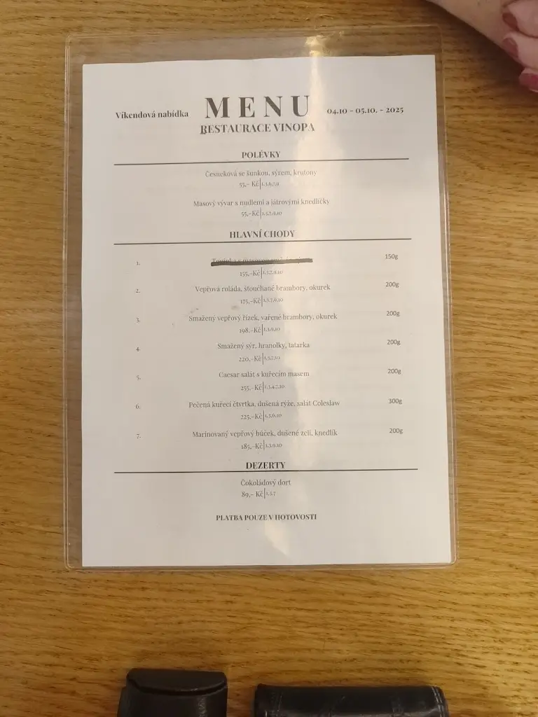 Menu_Restaurace Vinopa_Velké Pavlovice_immagine_1