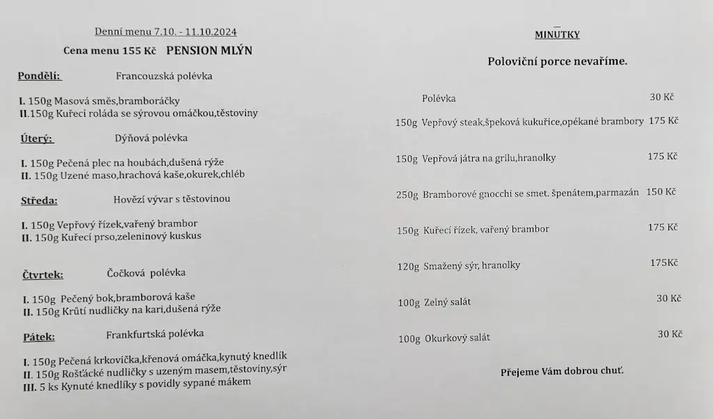 Menu_Pension Mlýn_Velké Bílovice_image_1