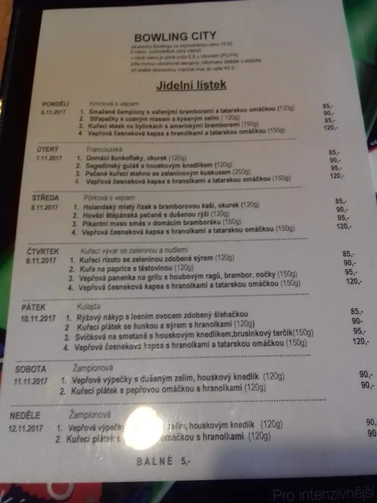 Menu_Bowling City s.r.o._Veselí nad Moravou_image_1