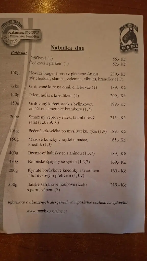 Menu_Morava s Měšťanskou hospůdkou, Konírna_Veselí nad Moravou_image_1