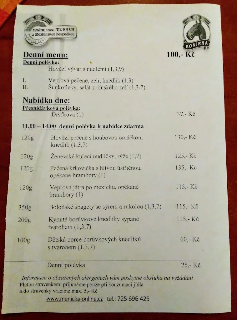 Menu_Morava s Měšťanskou hospůdkou, Konírna_Veselí nad Moravou_image_4