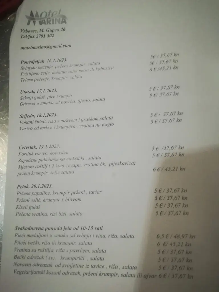 Menu_Motel Marina_Vrbovec_immagine_4