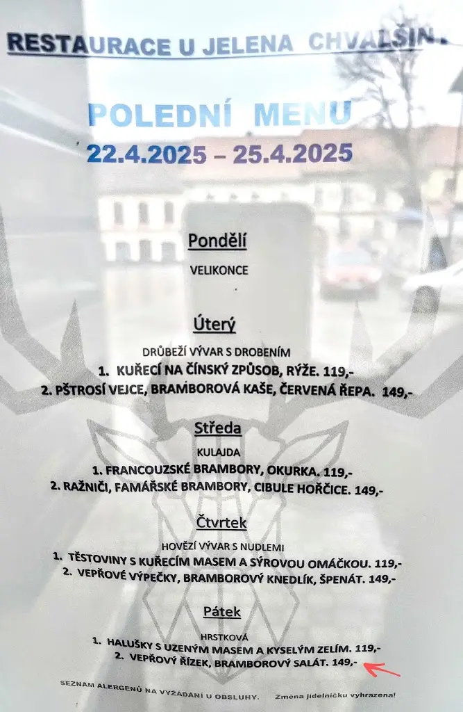 Menu_Restaurace a pizzerie U Jelena (Chvalšiny)_Chvalšiny_image_1