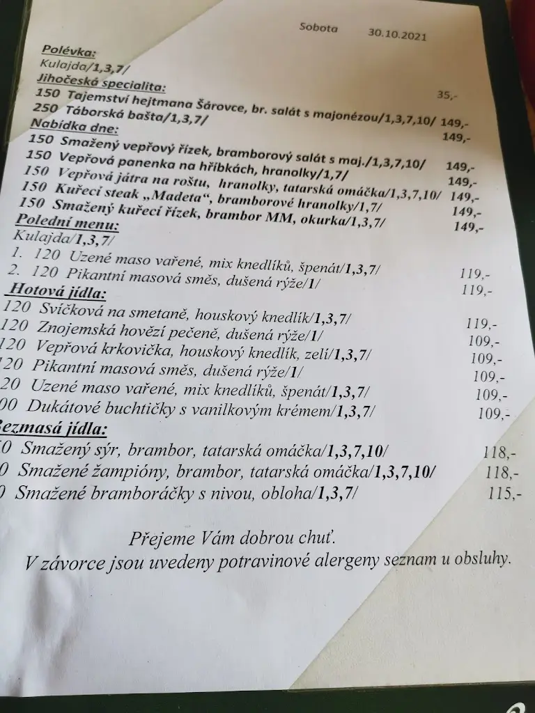 Menu_Nově otevřená Restaurace Na Radnici, Chýnov_Chýnov_image_1
