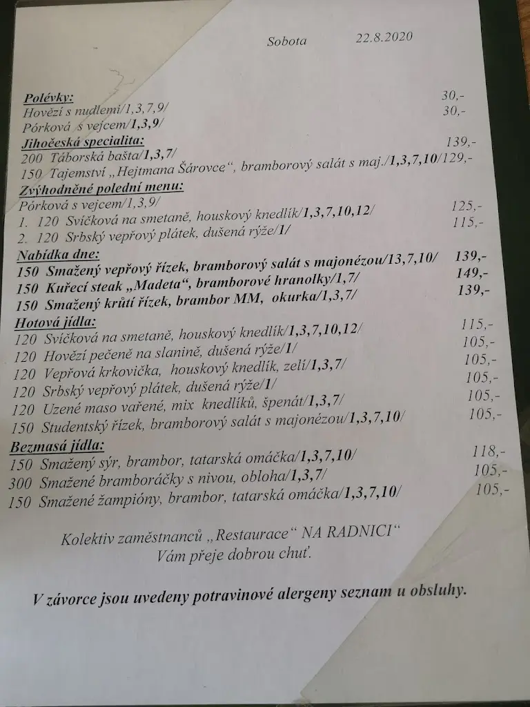 Menu_Nově otevřená Restaurace Na Radnici, Chýnov_Chýnov_image_4