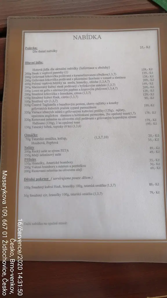 Menu_Restaurace a pension Pavir_Židlochovice_immagine_1