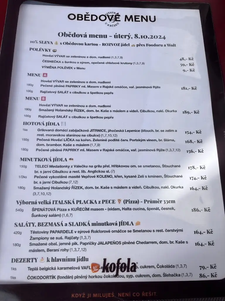 Menu_Restaurace u Krčáku_Chodov_immagine_1