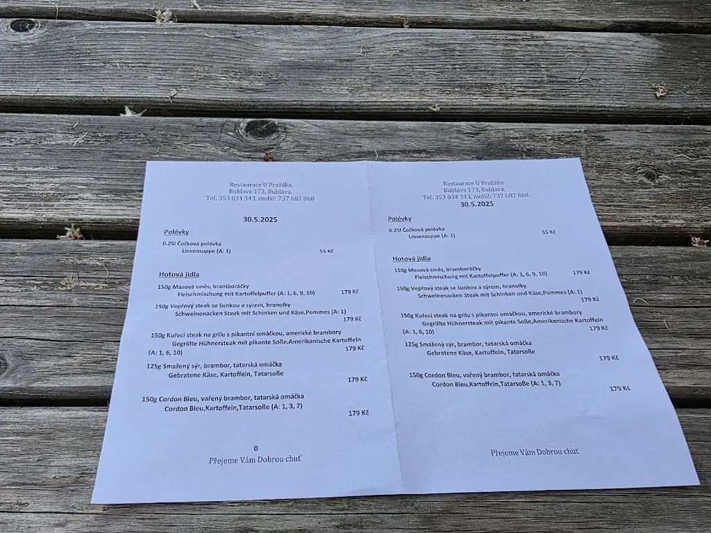 Menu_U Pražáka_Kraslice_immagine_1